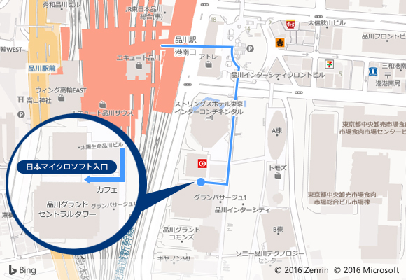 品川駅港南口からの経路マップ